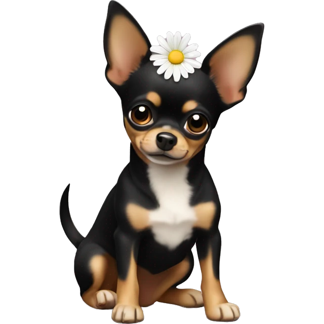 black and tan chihuahua with a daisy emoji