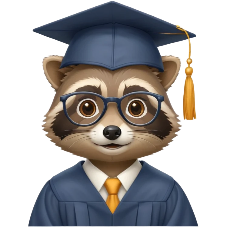 raccoon professor wearing glasses and academic cap, scholarly raccoon with graduation cap emoji