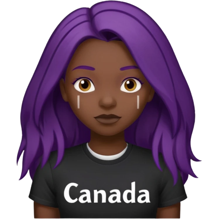 Girl with dark purple long hair black tshirt with a shoe " freaks canada " in white font letters emoji