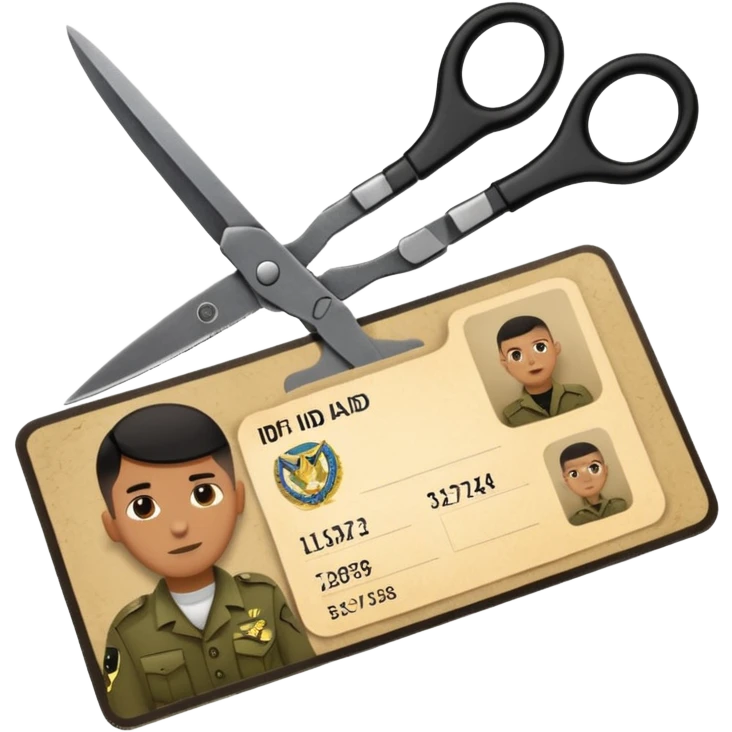 Floating black Scissors cutting in half an idf soldier ID card with a little chip in 2 parts emoji