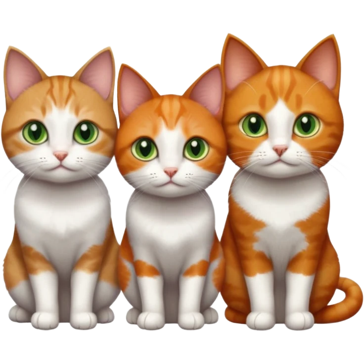 3 different coloured tiny short haired cats, including a dark grey and white cat with green eyes,and  a ginger and white with orange eyes and a brown tabby and white with hazel eyes emoji