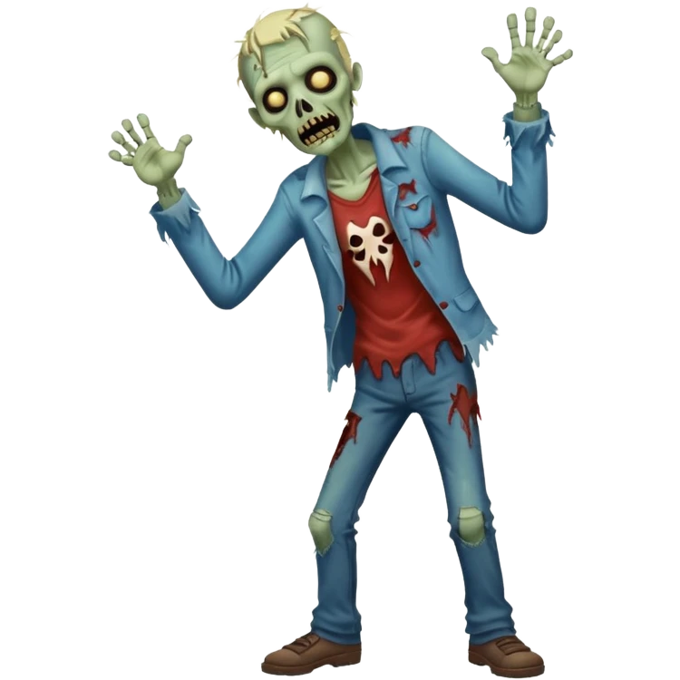 A cute, cheerful, full-length zombie is standing and dancing emoji
