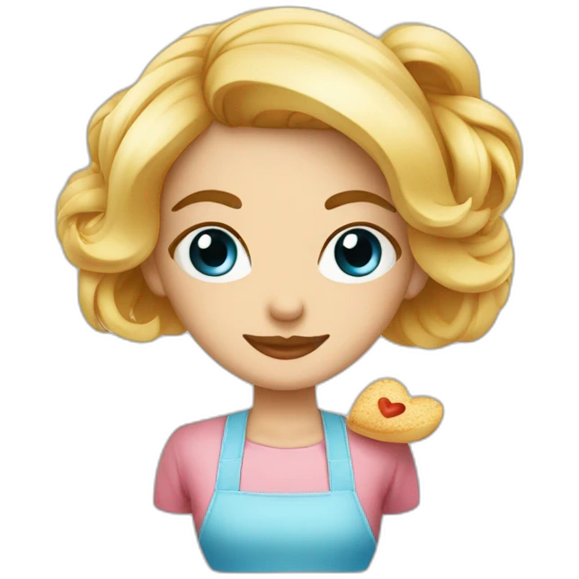 Cocinera rubia ojos azules tatuaje corazón en mani emoji