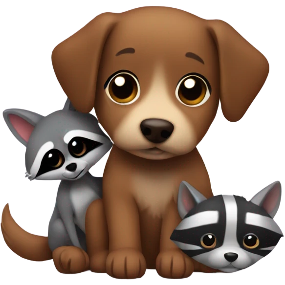 Small brown dog cuddling with a raccoon  emoji