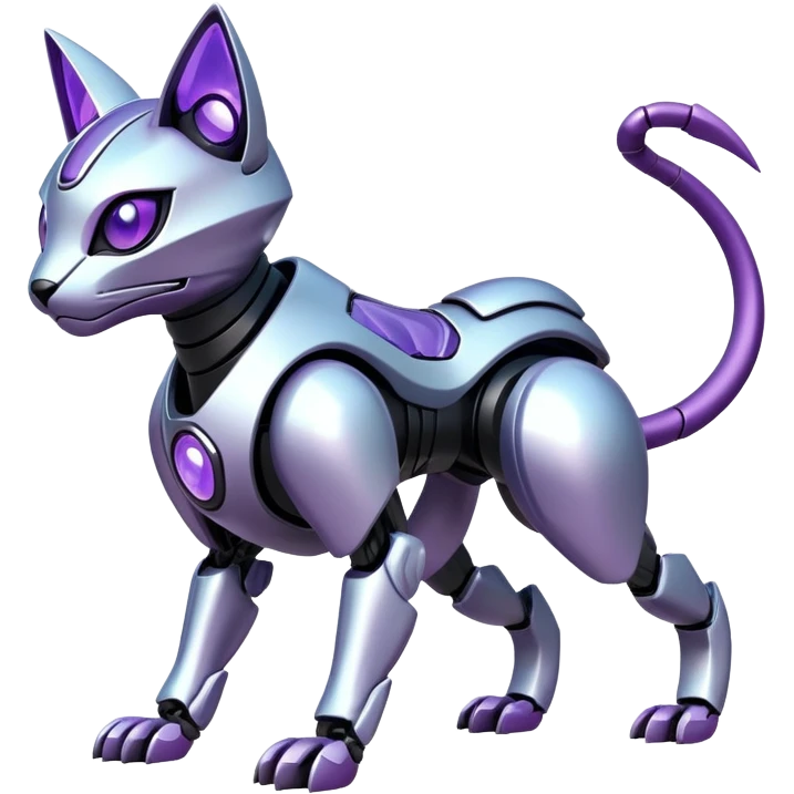  exotic iridescent silver and purple cyber-Protogen-Fakémon-Pokémon-Vernid-robot-feline-creature emoji