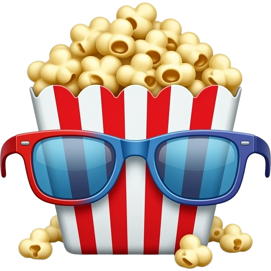 Popcorn with red and blue cinema glasses emoji