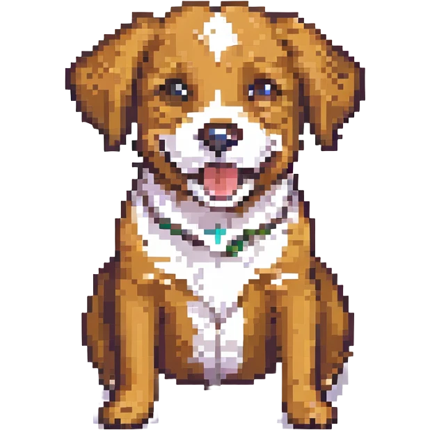 um cachorro feliz, estilo pixel art emoji