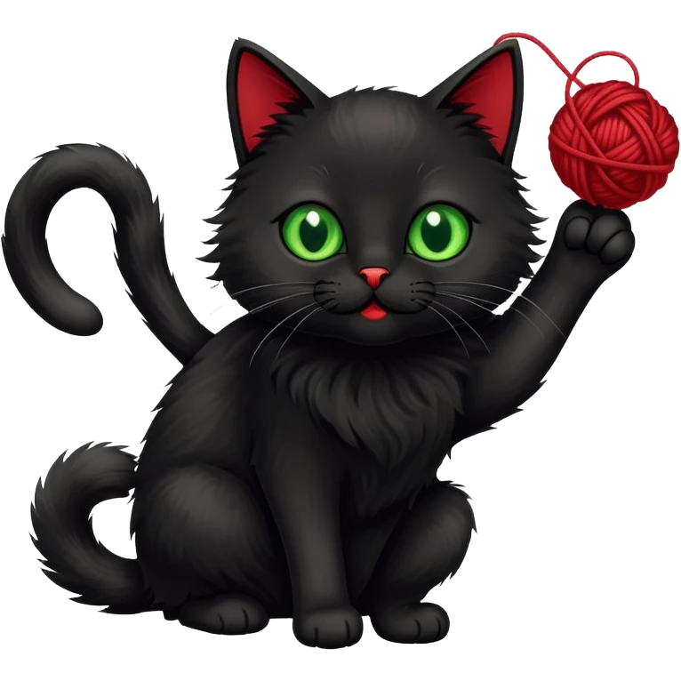 playful black cat chasing yarn emoji