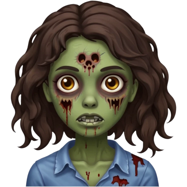 garota zumbi morena de cabelos castanho escuro e ondulados emoji