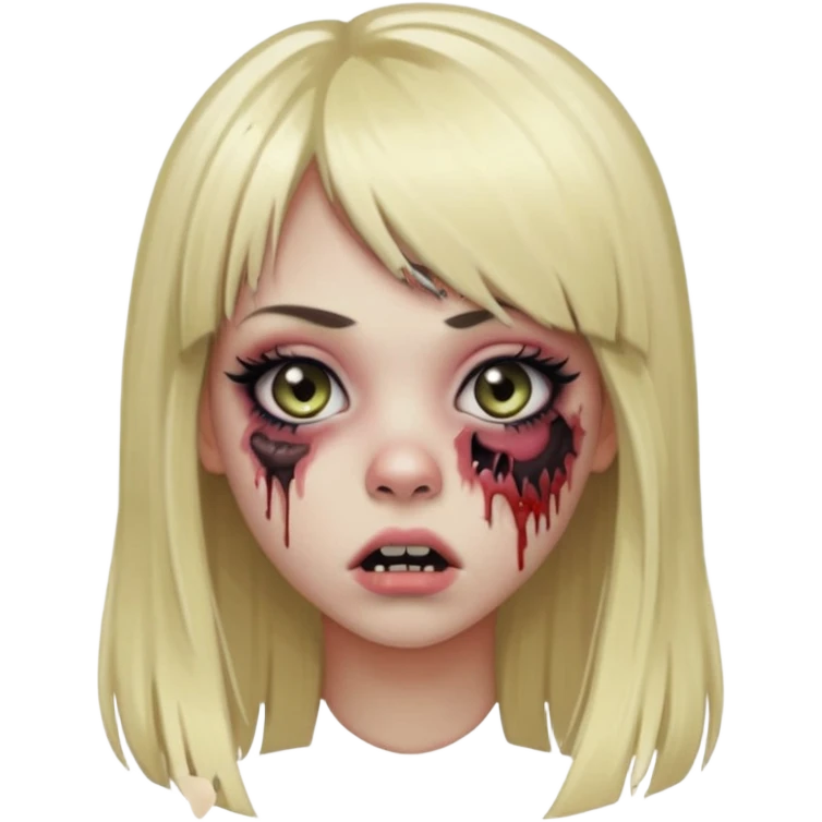zombie girl emoji, long straight blonde hair, bangs, big lashes, eyeliner, subtle blush, mouth and ear piercings emoji