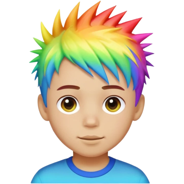 Boy with rainbow streaks — short spiky hair glowing under light. emoji