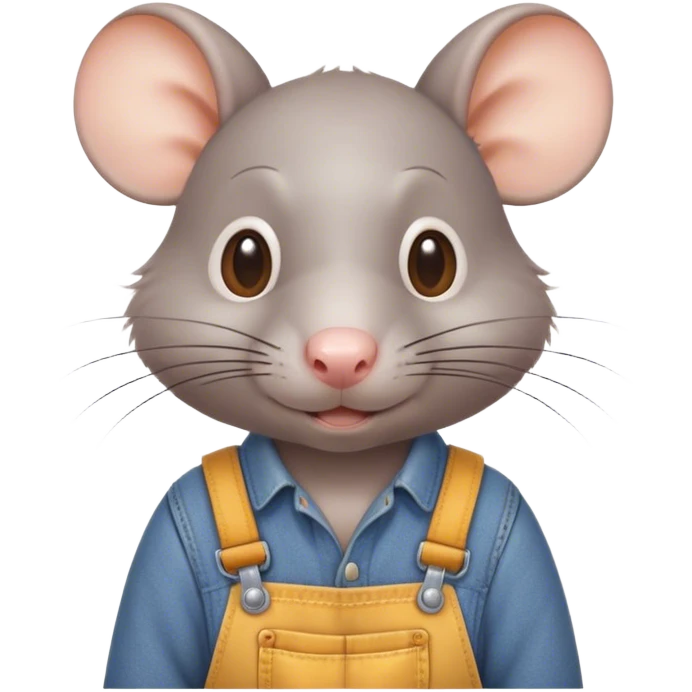 rat wearing overalls no shirt standing and talking. human eues emoji