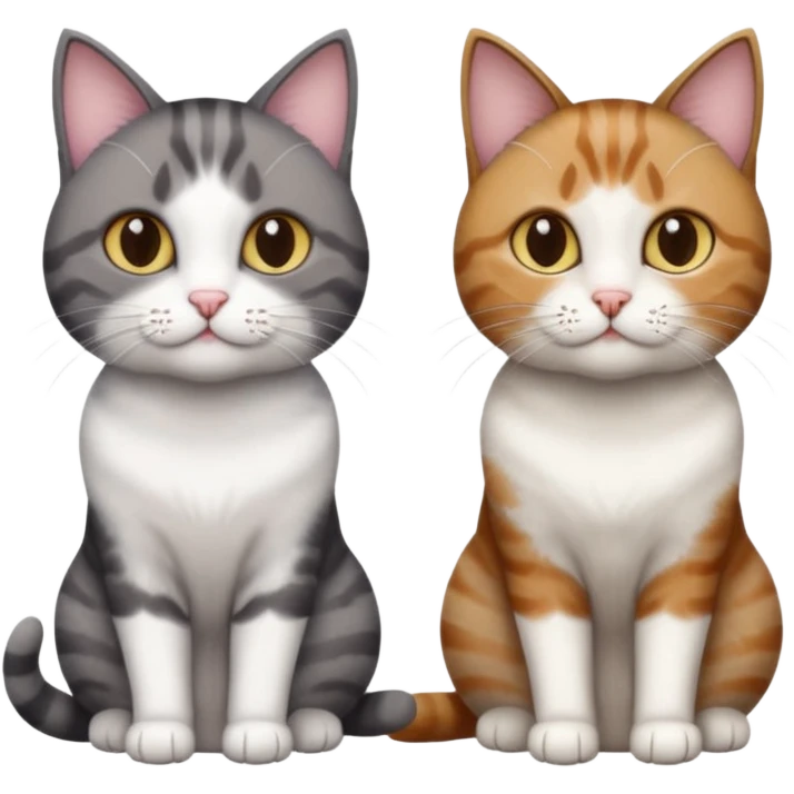 3 different coloured short haired cats including; a dark brown tabby and white cat, and a dark grey and white  emoji
