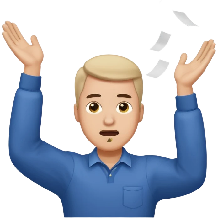 A man throwing papers in the air, frust emoji