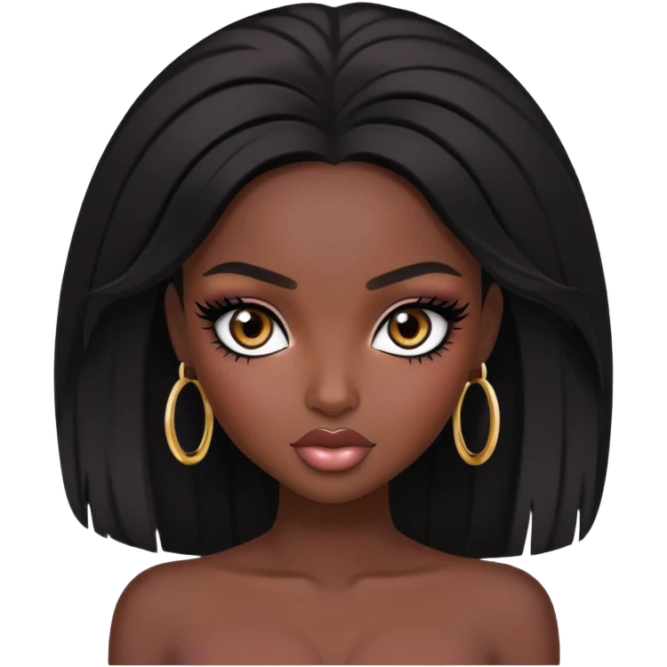 african beauty, dark black people hair, pretty eyes, pretty makeup, pretty bratz baddie emoji