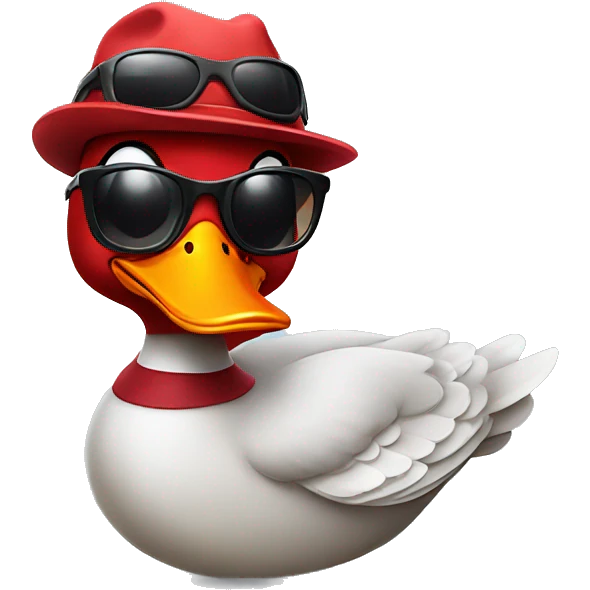 Red duck with sunglasses and propeller hat emoji