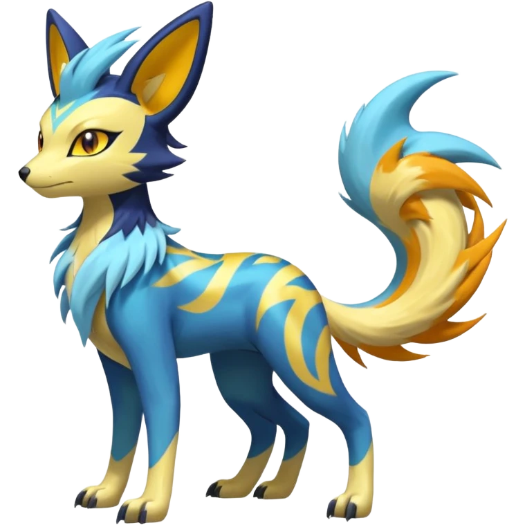 Feral Lightning-patterned Zig-zagged buzzy fuzzy Meloetta-Renamon-Zeraora-Luxray-Cobalion-Suicune-Vernid-fusion-hybrid-creature, full body  emoji