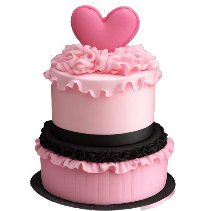 Birthday cake heart ruffles pink coquette black pink vanilla three tier emoji