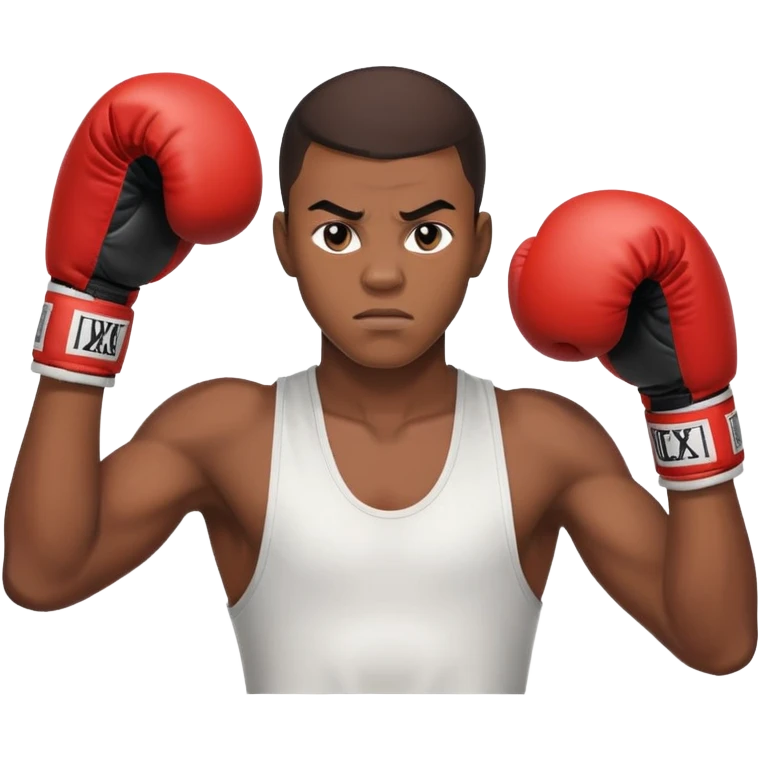 Passport photo portrait of a 19-year-old Black male boxer, neutral expression, shoulders up view, athletic build, boxing context subtly visible emoji