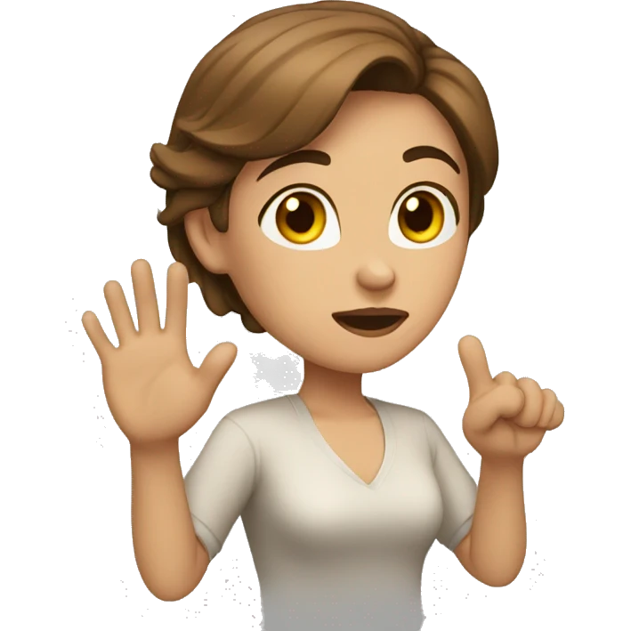 Woman with light skin and brown hair gesturing No  emoji