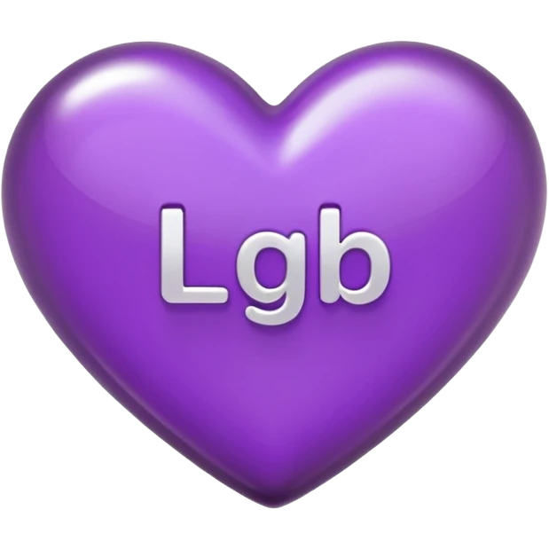 A photograph of a high-quality 3D purple heart-shaped emoji with a polished, glossy finish.The texture is smooth and candy-like, with a glass-like sheen that gives it a modern, high-end aesthetic. Add text as "LGB" in centre of heart emoji