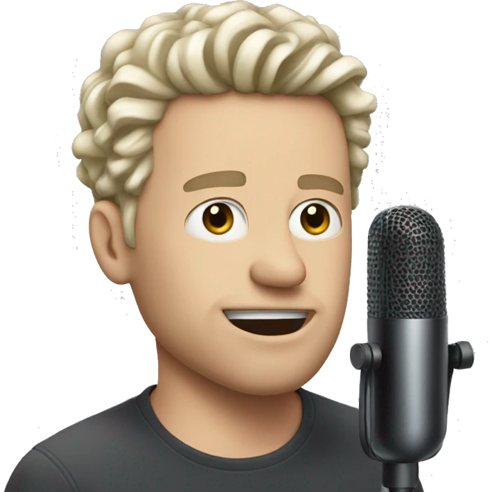 white man with short curl hair goes to the face with nose piercing sing in a mic emoji