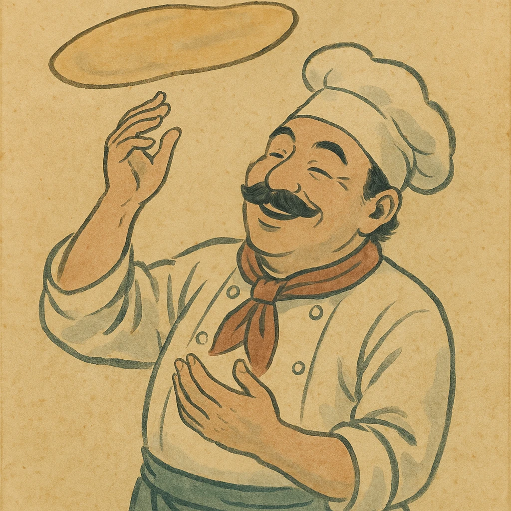 smiling Italian chef spinning pizza dough emoji