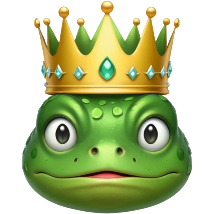 A frog wearing a crown with cry face emoji