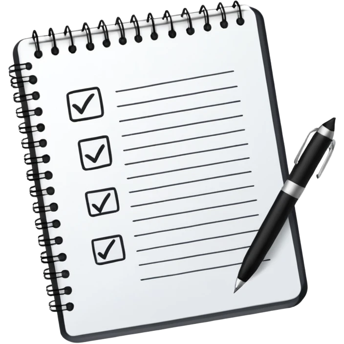 notebook with checkmarks and pen emoji