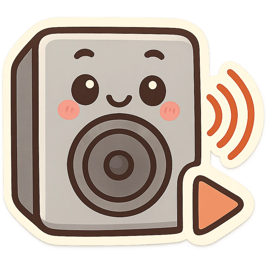 friendly cartoon chibi stickers style speaker with waves and play icon emoji