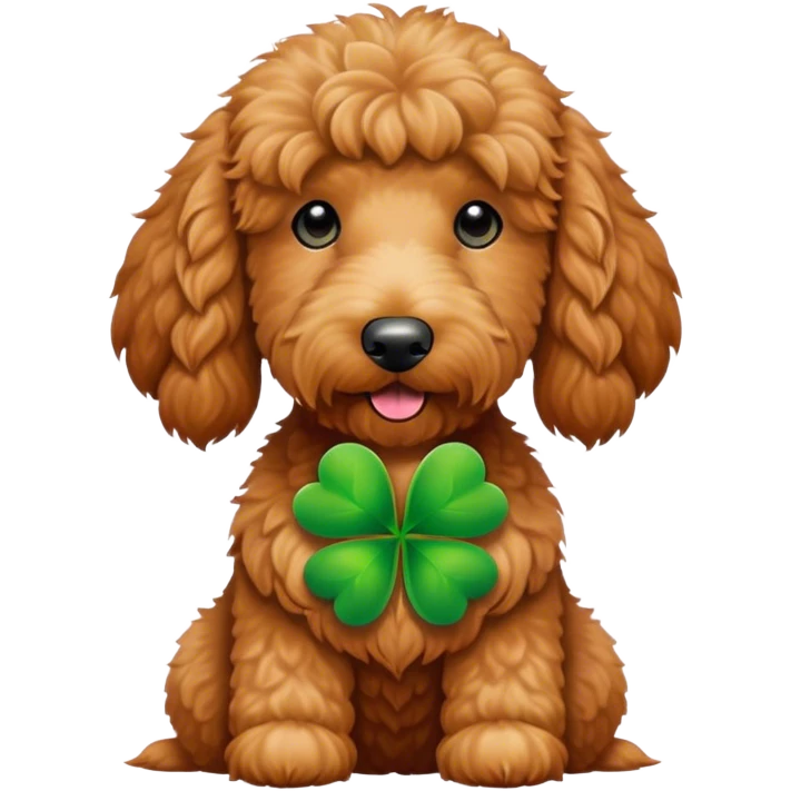 Large Red golden doodle with green clover  emoji