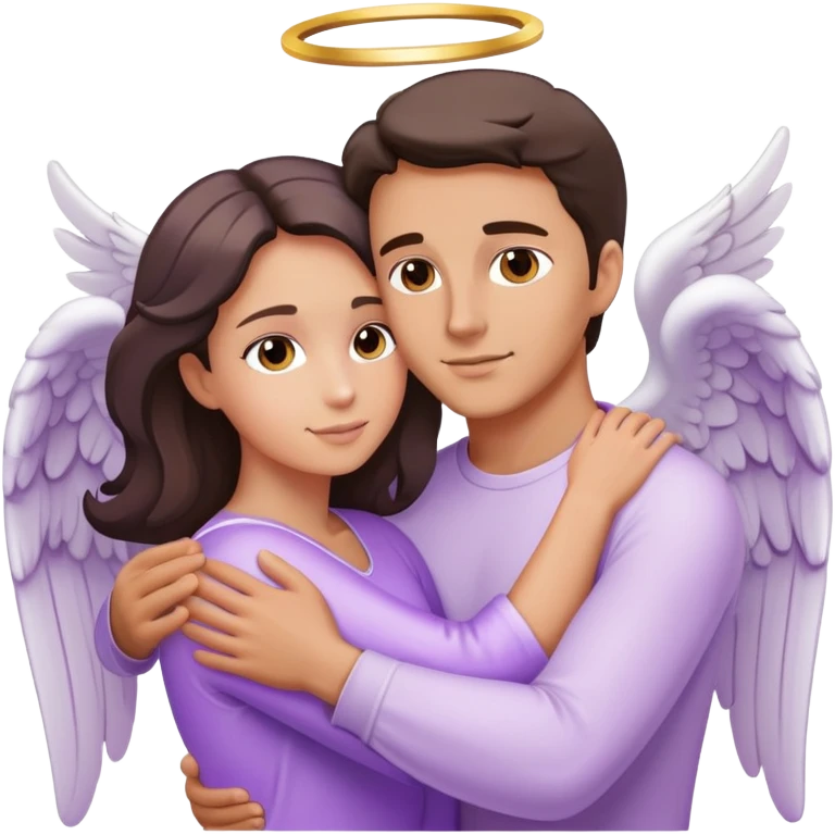 White brunette man rays hugging a pastel purple woman angel emoji