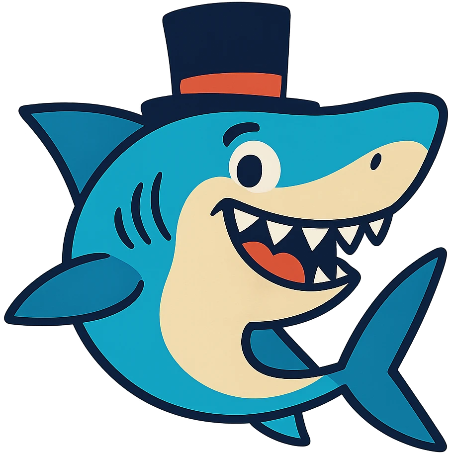 a fun and whimsical shark wearing a top hat emoji