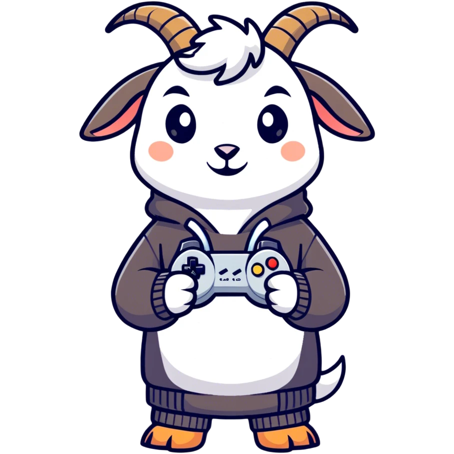 Cute goat wearing sweatshirt holding video game controller  emoji