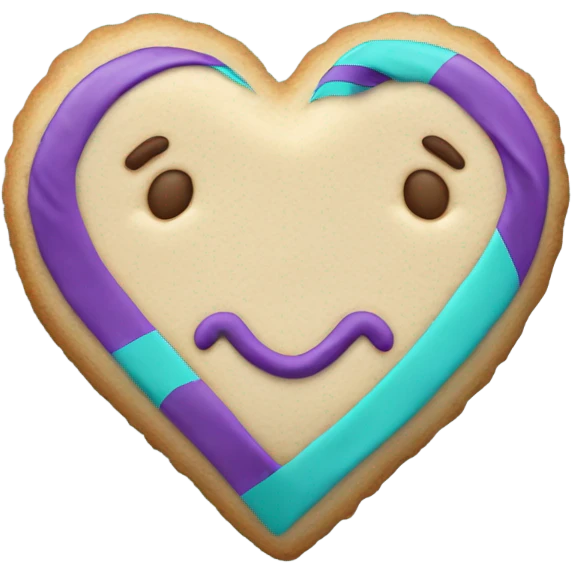 Cookie heart with purple teal awareness ribbon emoji