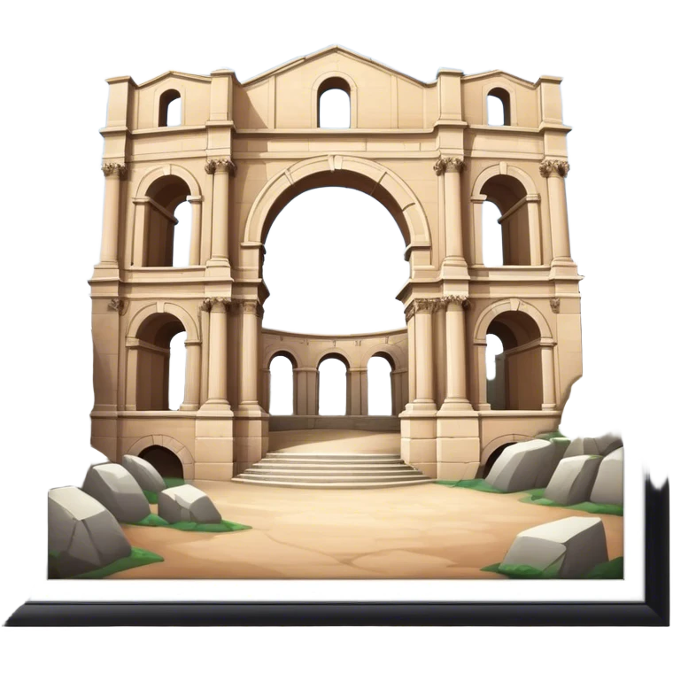 Cinematic Realistic Pula Arena Landmark Emoji, presenting the grand Roman amphitheater with towering stone arches. emoji