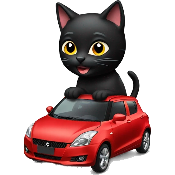 Black cat driving red suzuki swift emoji