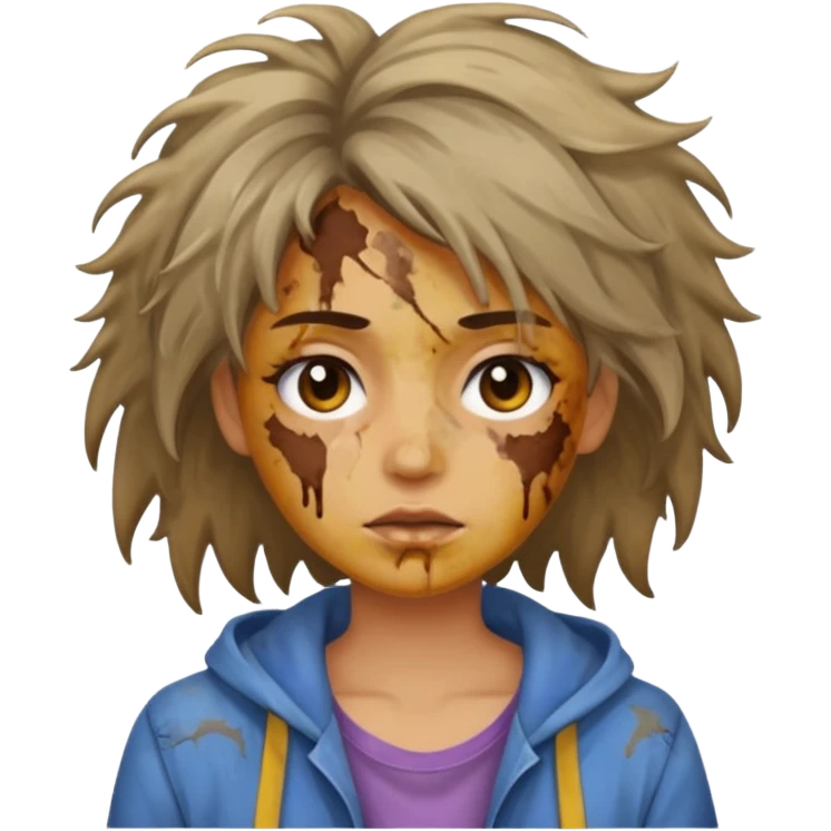 very dirty looking homeless woman very very dirty and smelly looking face only, not old with stains everywhere and messy hair and lots of stains on face emoji