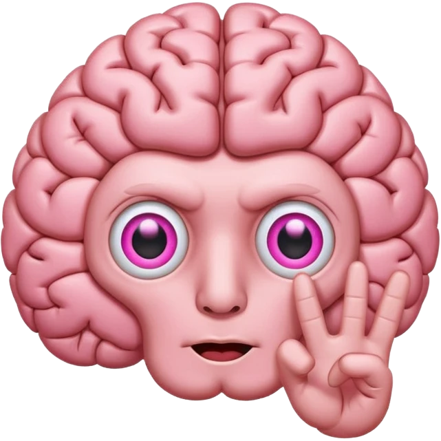 Cartoon Brain with eyes flashing a peace sign emoji