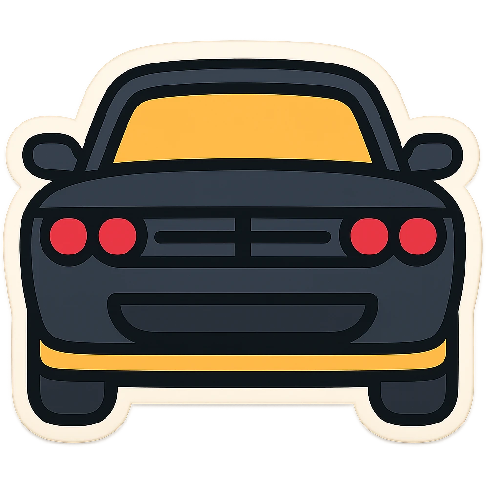 حول دودج شالانجر السوداء مع أضواء أمامية حمراء إلى ملصق إيموجي كرتوني (sticker style) emoji