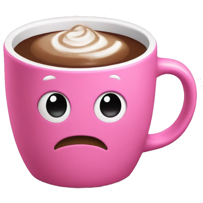 Glossy pink mug with hot chocolate  emoji