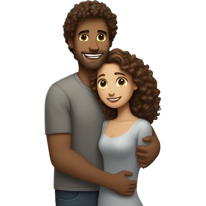 Curly brown haired man hugs long haired brown haired woman  emoji