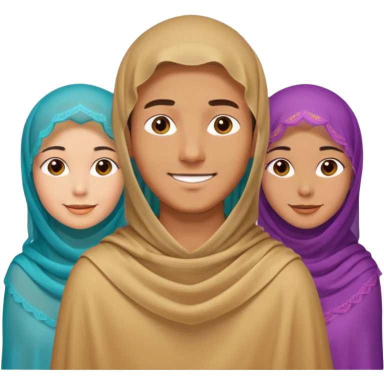 1 man emoji with short hair and 4 veiled women emoji