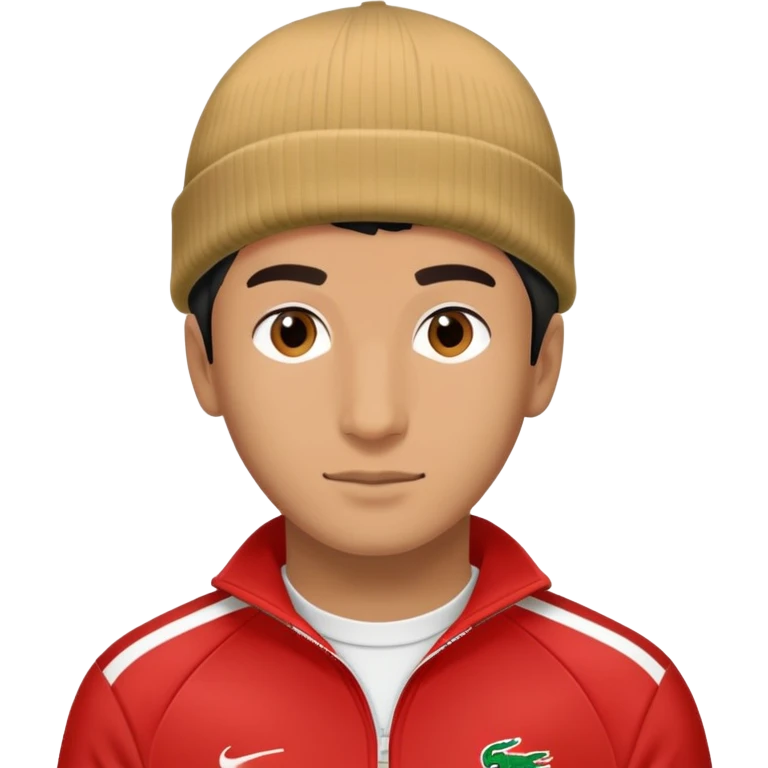 Un homme avec un survet de foot et un bonnet lacoste emoji