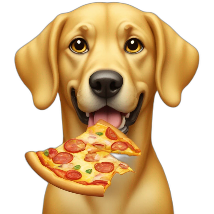 yellow dog eating a pizza emoji