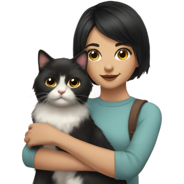 Pretty girl with short black hair along with fluffy cat emoji