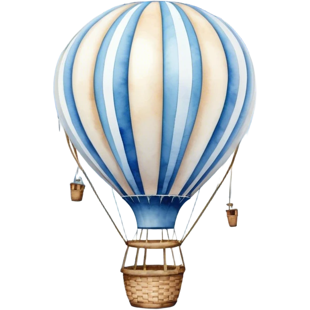"A dreamy hot air balloon with blue and white stripes, floating among soft clouds, watercolor aesthetic."
 emoji