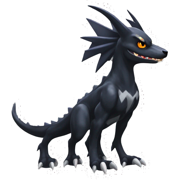 Black Cool Edgy Nargacuga-Garchomp-Houndoom-Sergal Fakémon with Edgy markings,  full body emoji