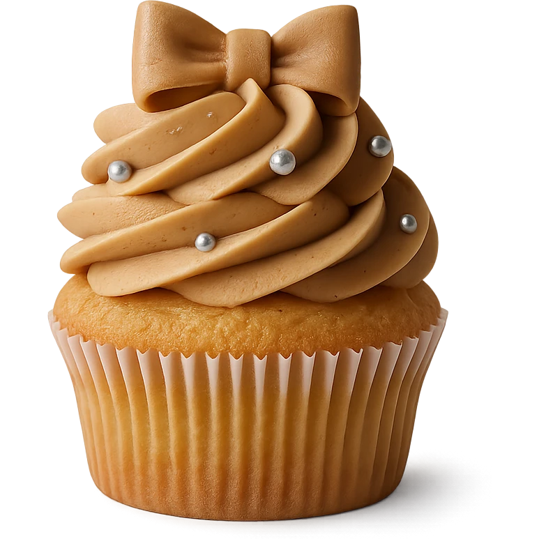 Change the icing to peanut butter with a light brown, creamy texture, keep the realistic cupcake and accessories, photorealistic style, transparent background. emoji