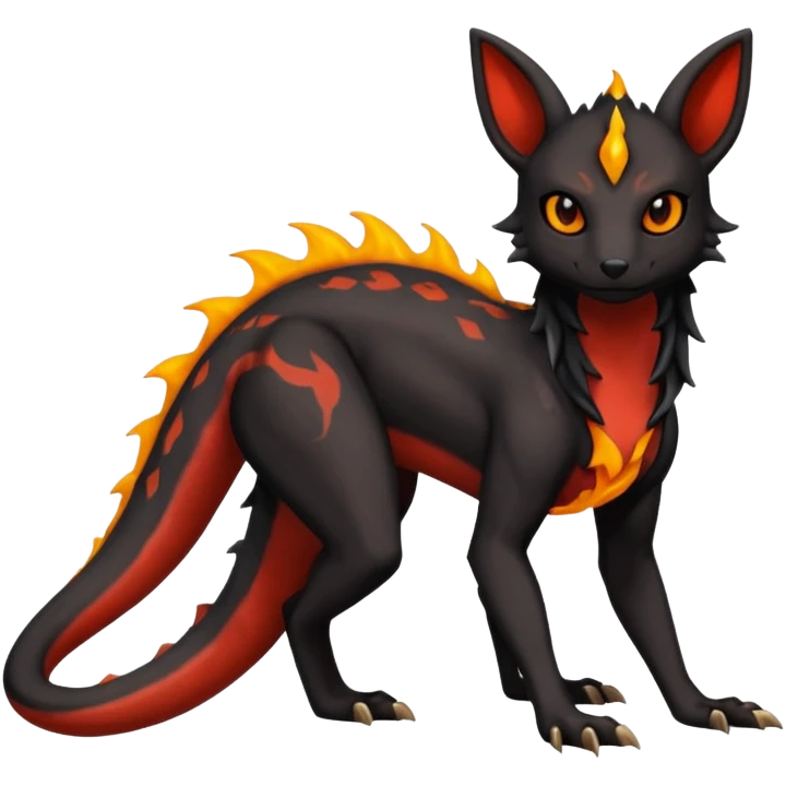 Edgy gothic dark evil volcanic magma-Salandit-Umbreon-Amaura-hybrid-fusion (full body) emoji
